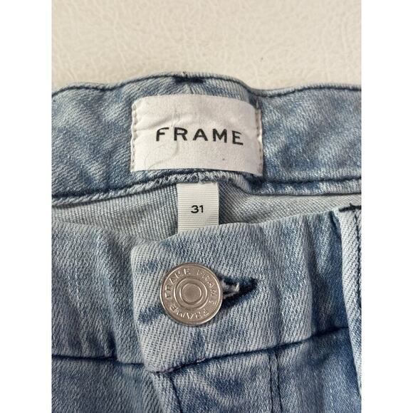 FRAME Denim Light Wash Distressed Hem Crop Jeans - Picture 9 of 12